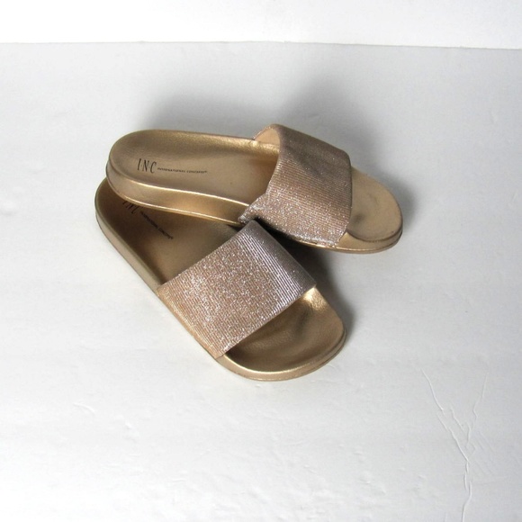 Gold Sparkly Shimmer Slides Sandal Slippers - Picture 3 of 5